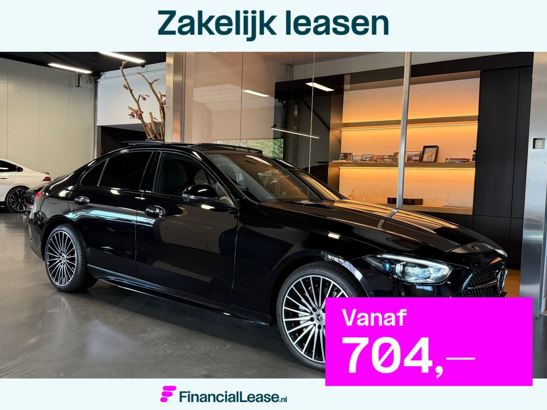 Mercedes-Benz C-klasse 180 AMG Night Pano Memory 360Cam. Dis, Dealer onderhouden, 4 cilinders, Zwart, Leder