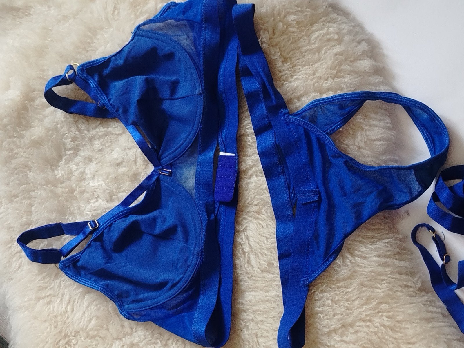 Luxe 4-delig harnas lingerie set in maat L, Ophalen of Verzenden, Blauw, Setje