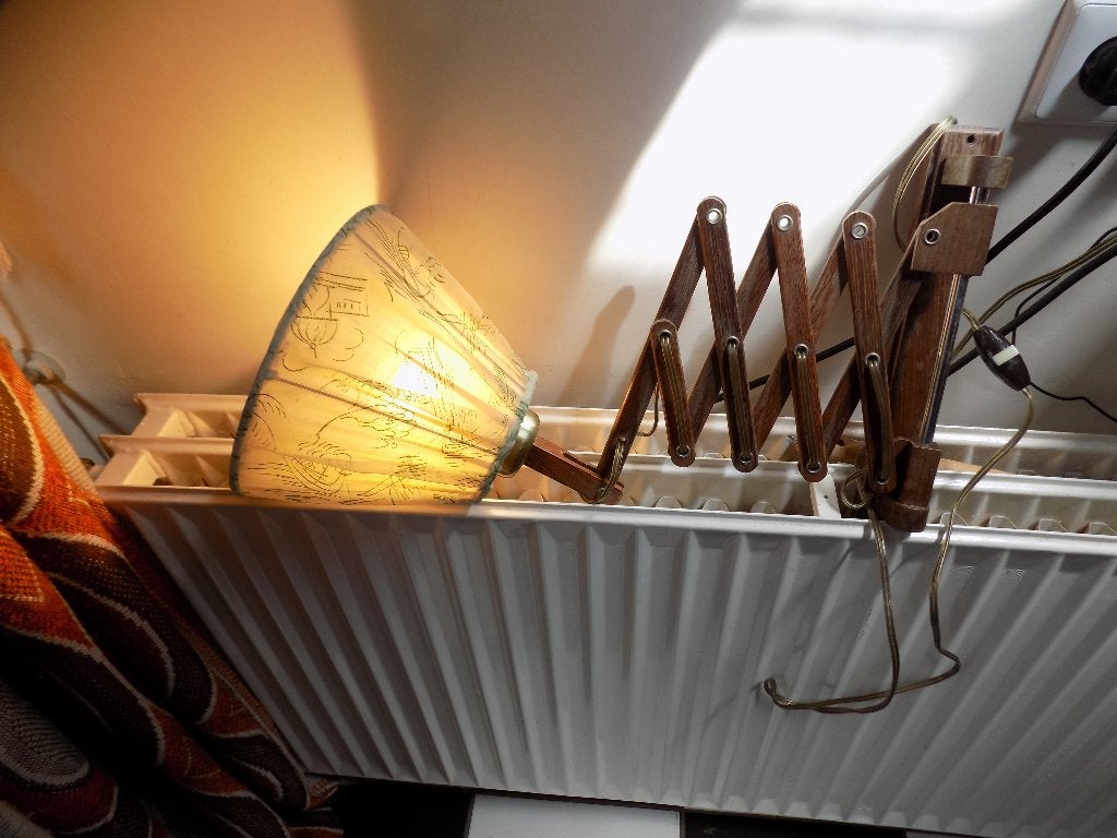 Schaarlamp wandlamp lamp vintage retro jaren 50 60, Ophalen of Verzenden, Gebruikt, Hout