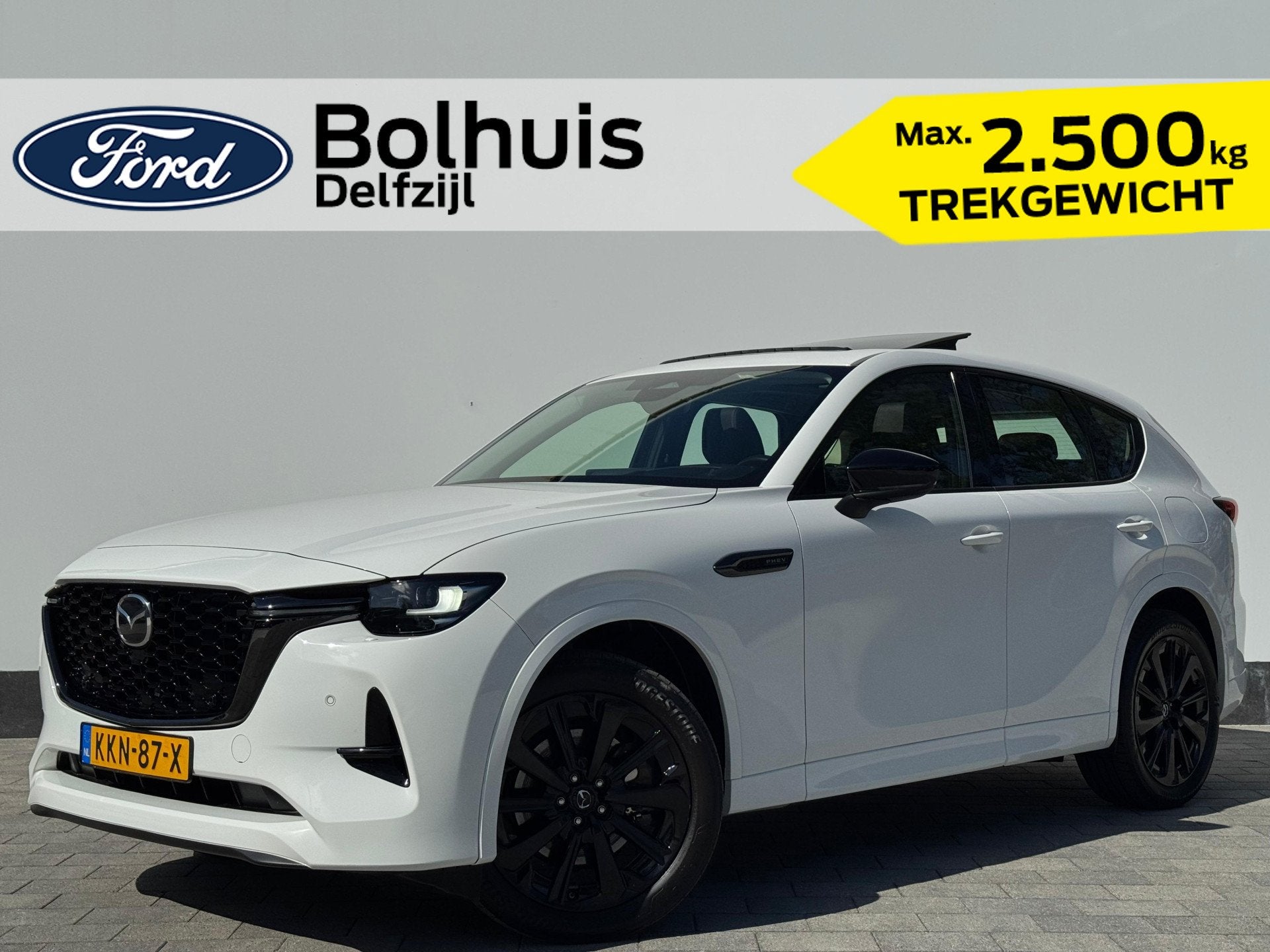 Mazda CX-60 2.5 e-SkyActiv PHEV 327pk Homura | Trekhaak | 2., Auto's, Mazda, 12 maanden, Gebruikt, 4 cilinders, Wit