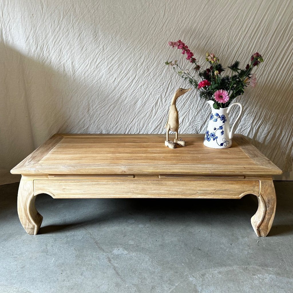 opium salontafel teak - 140 x 75 met 1 lade – Gratis bezorgd, TTM Wonen, Meubels – (Perzische) Tapijten en Woonaccessoires, 100 tot 150 cm