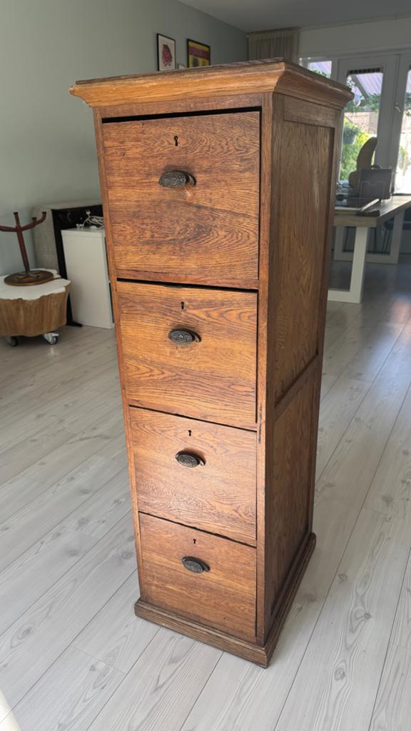 Antieke Eiken Archiefkast met 4 Laden - Vintage Houten Fiche, Ophalen