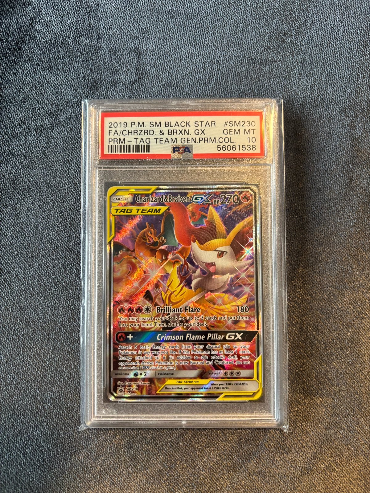 PSA 10 Charizard & Braixen GX SM230 Full Art Tag Team, Ophalen of Verzenden, Nieuw, Losse kaart