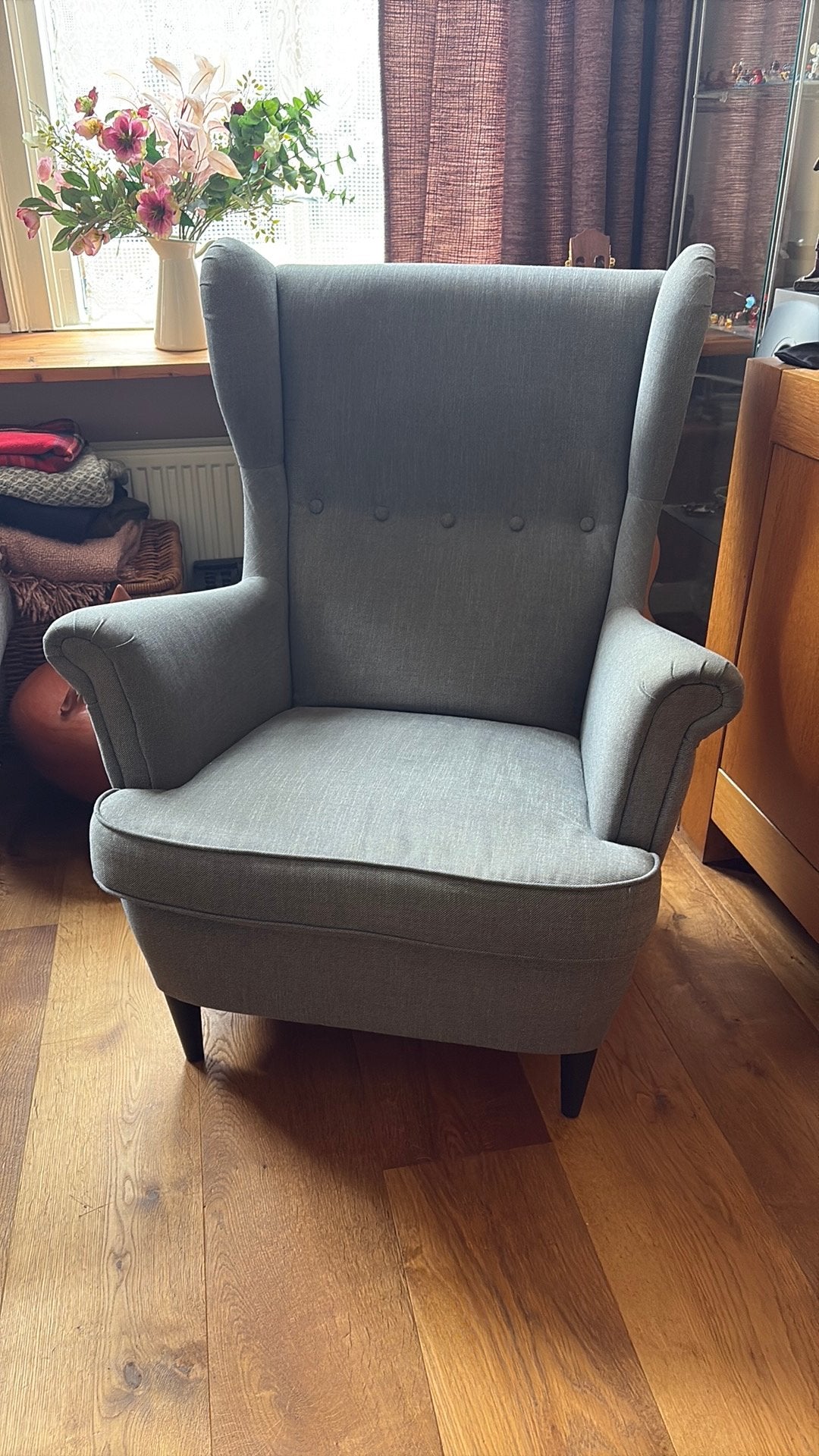 Oorfauteuil IKEA (Strandmon) - grijs, Ophalen, Gebruikt, 75 tot 100 cm, 75 tot 100 cm