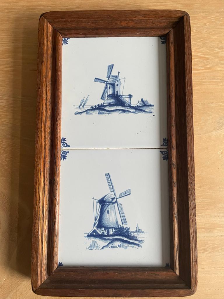 Delfts Blauw Tegeltableau met Molens - Handbeschilderd, Ophalen of Verzenden