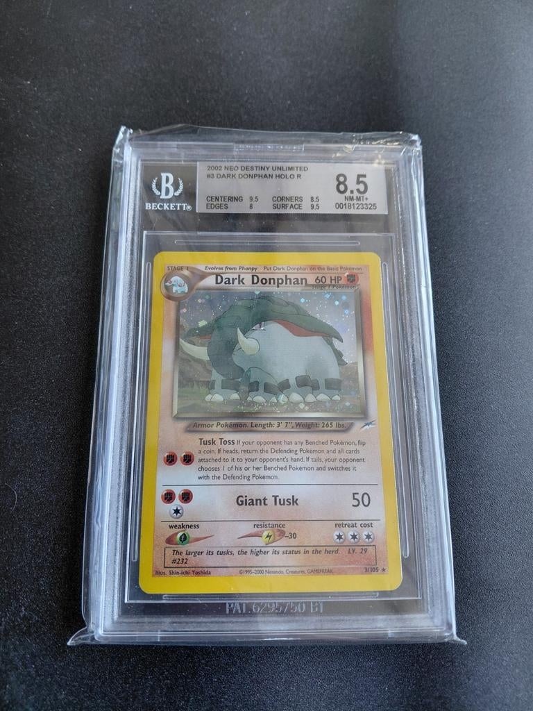 Dark Donphan Neo Destiny Beckett 8.5 Pokémon Kaart, Ophalen of Verzenden, Zo goed als nieuw