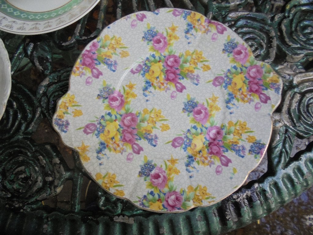 Ontbijtbord/ Schaaltje Mille Fleurs vol bloemetjes - roosjes, Ophalen of Verzenden