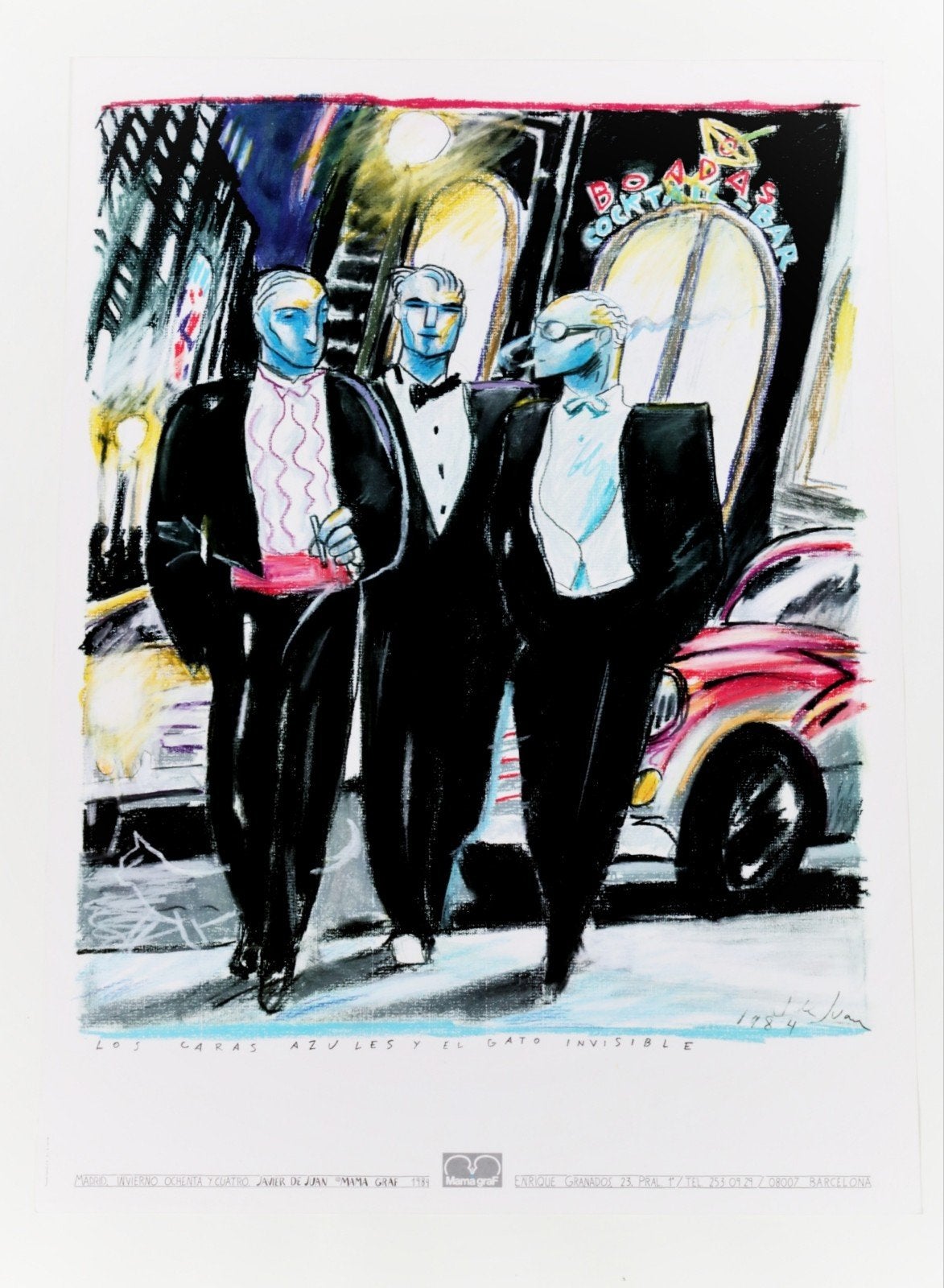Javier de Juan Los Caras Azules y el Gato Invisible, Antiek en Kunst, Personages en Fantasiefiguren, Gesigneerd in de plaat, Offsetdruk