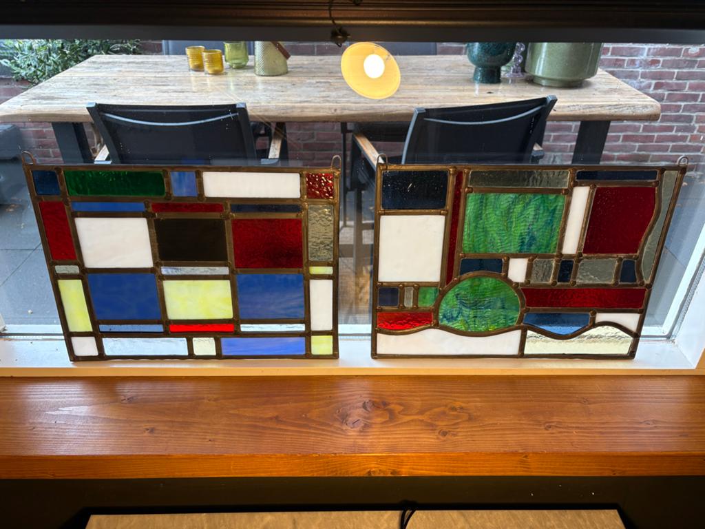 Set van 2 glas in lood panelen - Modern design, Doe-het-zelf en Verbouw, Glas en Ramen, Ophalen, Zo goed als nieuw, Glas in lood
