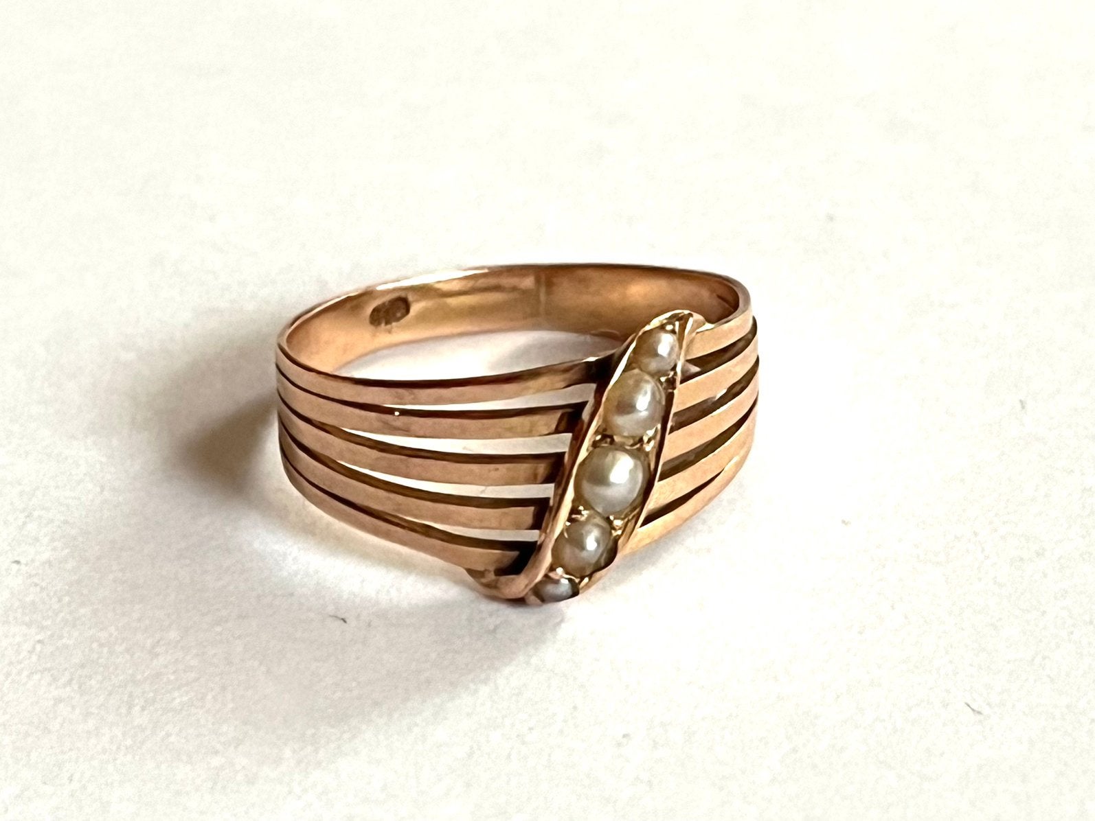 Antieke ring goud natuurlijke zaadparels, Ophalen of Verzenden, Goud, Ring, Met edelsteen