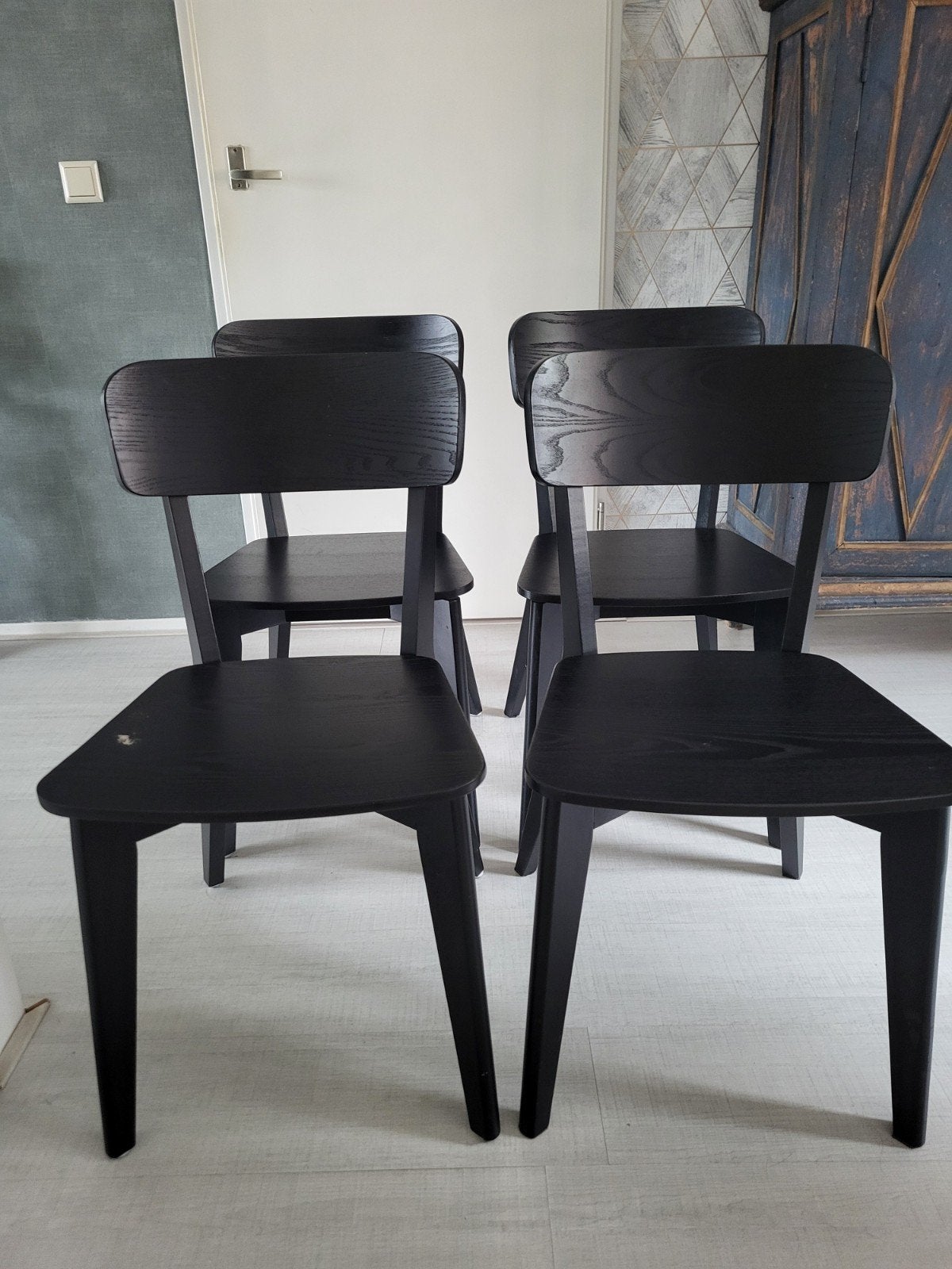 4 zwarte Ikea stoelen, Huis en Inrichting, Stoelen, Ophalen, Gebruikt, Zwart, Vier