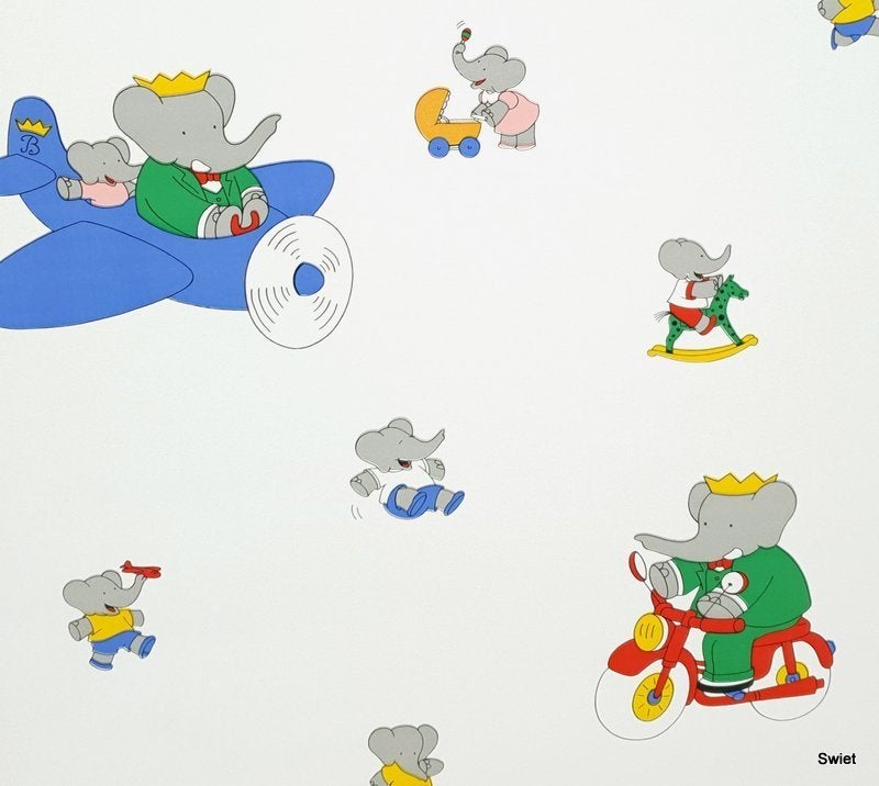 12829 Olifanten kinderbehang van Lutece op wit fond swiet, Ophalen of Verzenden, Groen