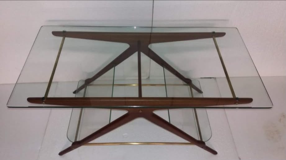 Italiaans design salontafel van hout en glas. Ico Parisi, Ophalen, Zo goed als nieuw, Overige typen, Minder dan 2 meter