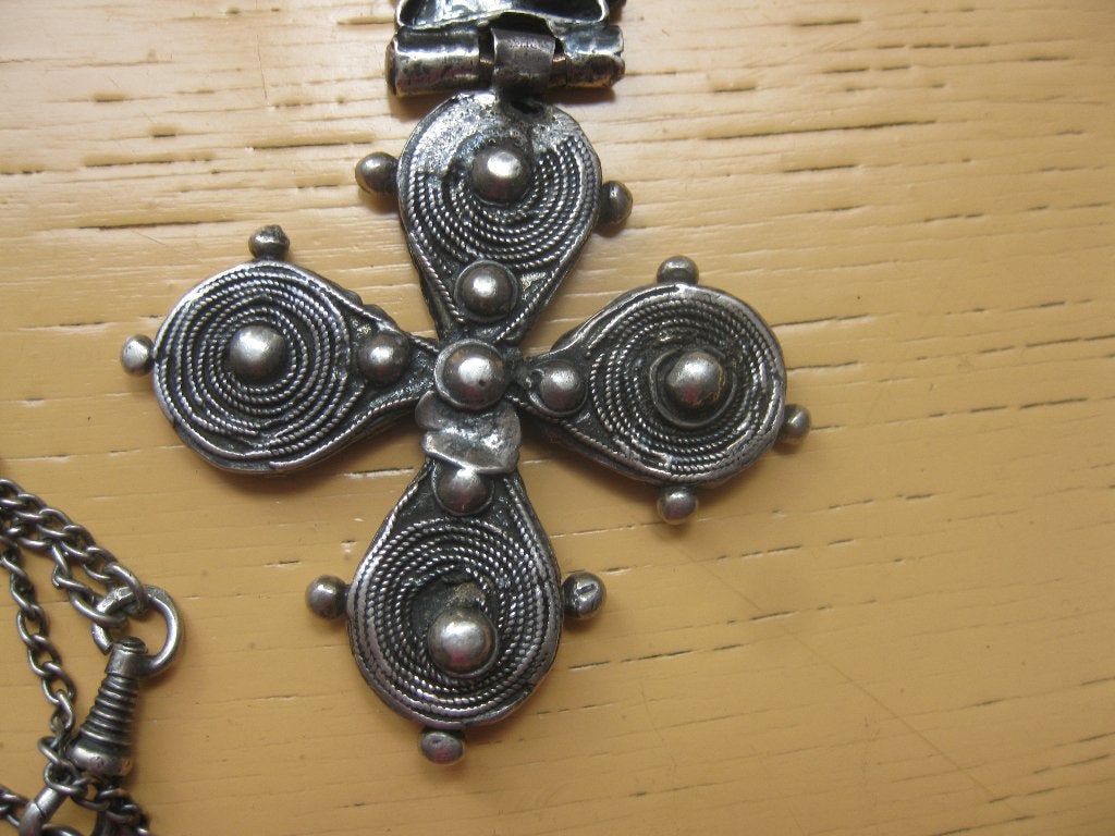 Oud scharnierend zilveren Koptisch/ Ethiopisch kruis., Met hanger, Ophalen of Verzenden, Zo goed als nieuw, Zilver