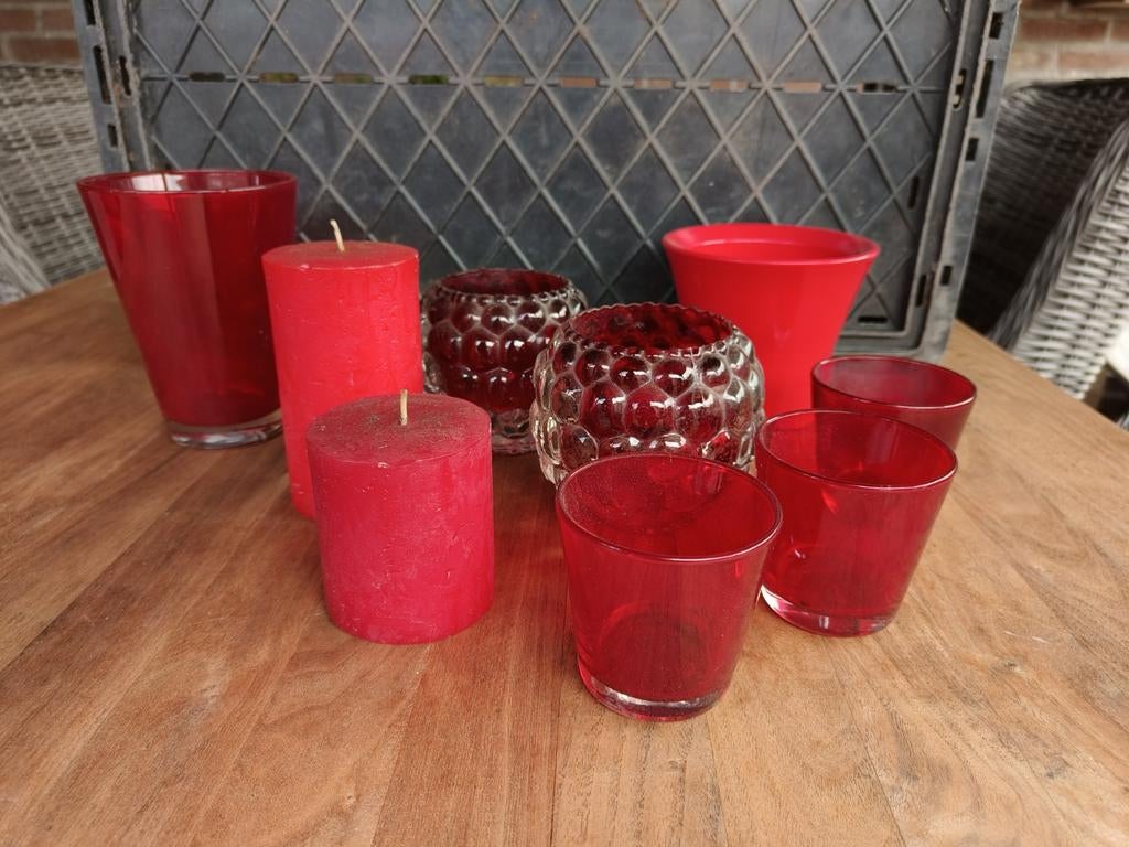 Vaasjes/ potjes:  rood, Huis en Inrichting, Woonaccessoires | Vazen, Ophalen of Verzenden, Rood, Glas, Minder dan 50 cm