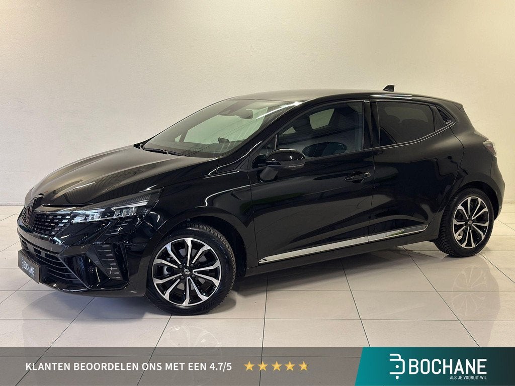 Renault Clio 1.6 E-Tech Full Hybrid 145 Techno | 360º Camer, Gebruikt, Met garantie (alle), Leder en Stof, Zwart