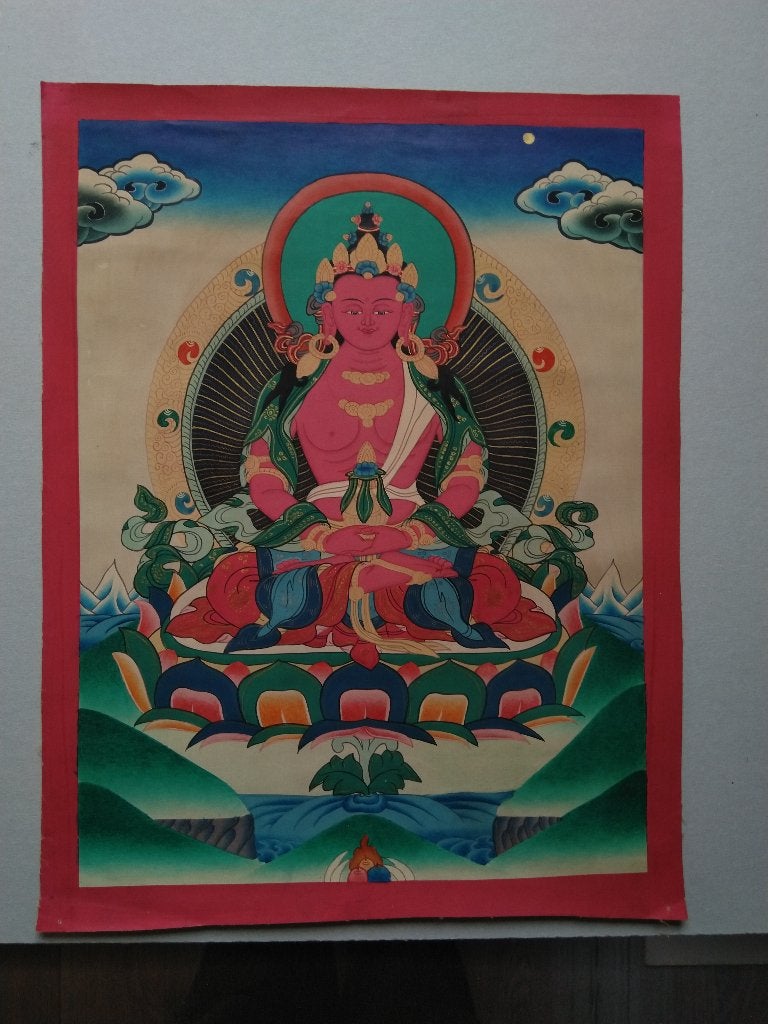 Boeddhistische Thangka Schildering - Amitabha Boeddha, Ophalen of Verzenden