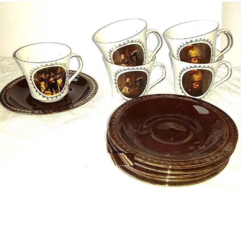 Rembrandt vintage kopjes, schotels retro verzameling antiek, Antiek en Kunst, Antiek | Porselein, Ophalen of Verzenden