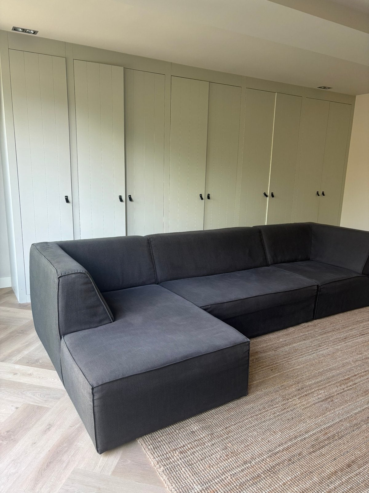 Modulaire hoekbank met hocker, donkergrijs (5 delen), Huis en Inrichting, Ophalen, Gebruikt, Hoekbank, 300 cm of meer