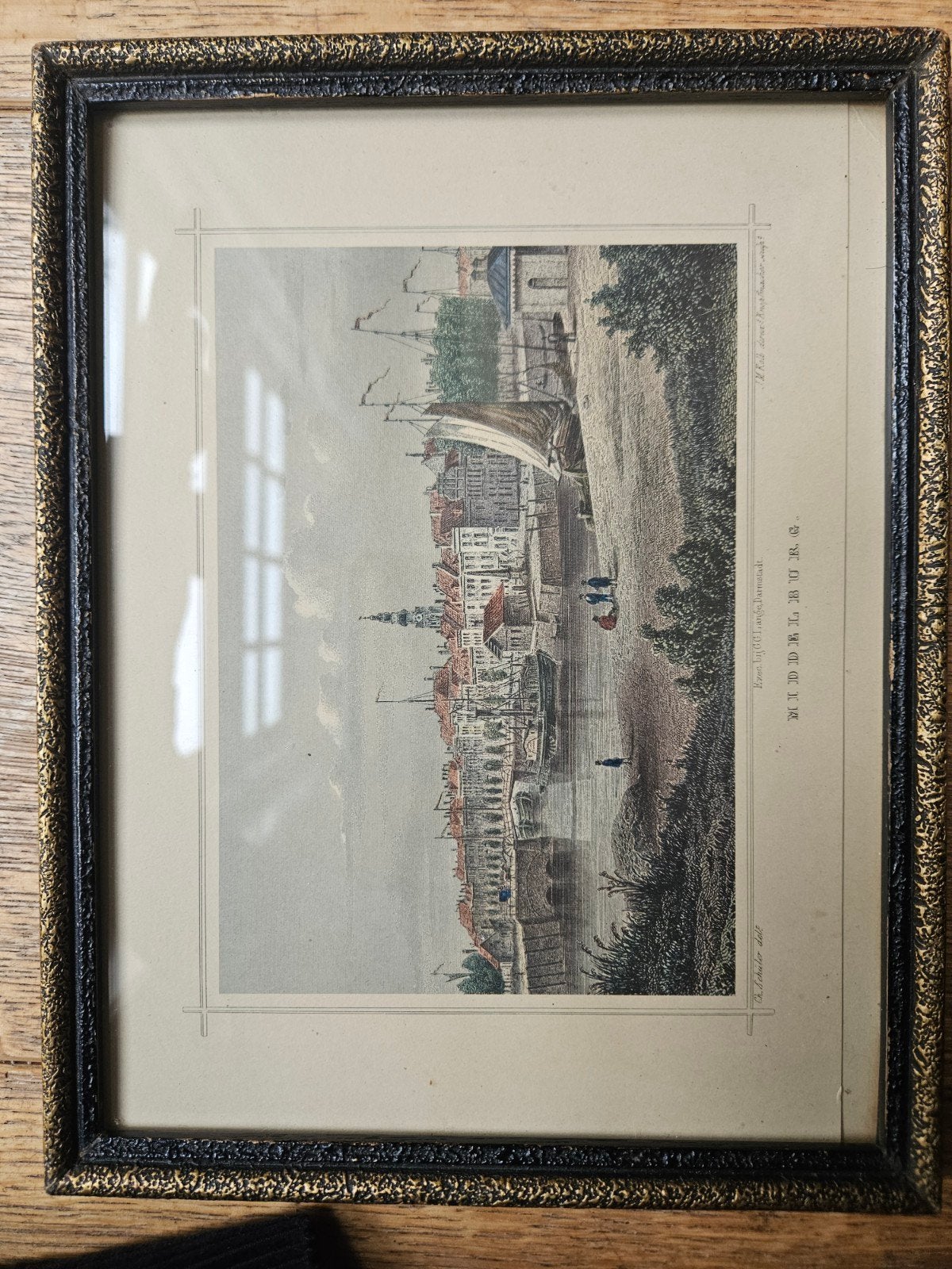 Antieke staalgravure Middelburg (1858) – Ch. Schüler – Ingel, Ophalen, 1800 - 1899, Ets, Stadsgezicht