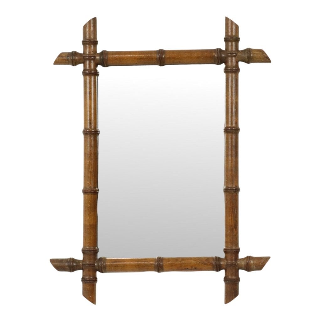 Franse Houten Faux Bamboe Spiegel Antiek 52x39cm, Antiek en Kunst, Antiek | Spiegels, Ophalen of Verzenden, Rechthoekig, Minder dan 50 cm