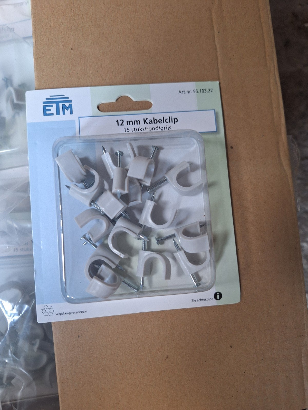 ETM 12 mm Kabelclip Rond/Grijs - 15 stuks, Ophalen, Nieuw, Overige merken, Overige typen