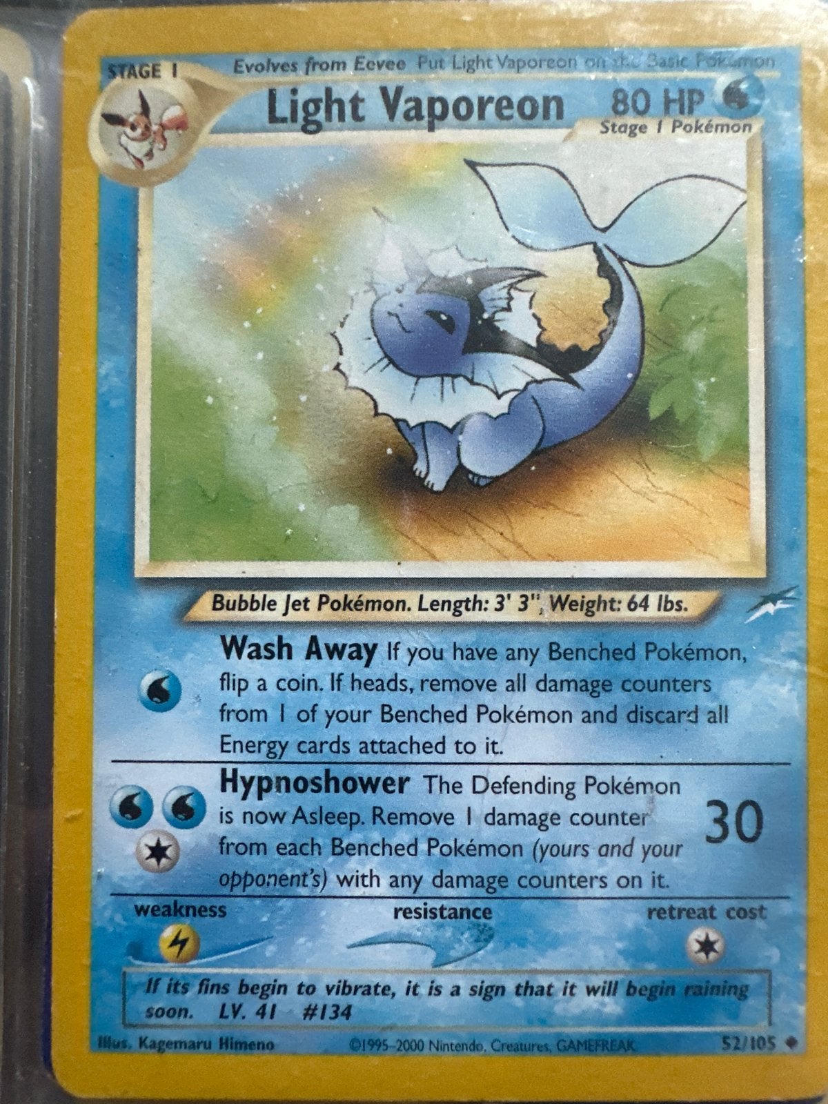 Pokémon Kaart: Light Vaporeon 52/105 (Neo Destiny), Ophalen, Gebruikt, Losse kaart