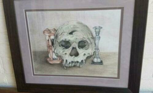Orig. Aquarel en grafiet Vanitas memento mori, Antiek en Kunst, Ophalen