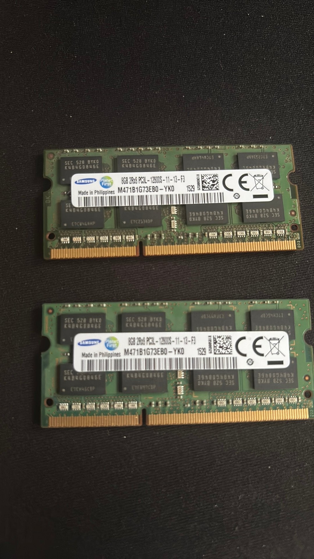 2X Samsung 8GB DDR3L Laptop RAM SO-DIMM PC3L-12800S 1600MHz, Computers en Software, RAM geheugen, Gebruikt, 8 GB, DDR3, Ophalen of Verzenden