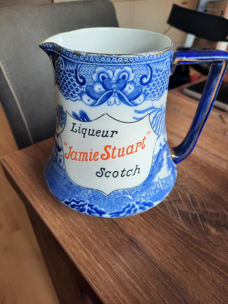 Antieke Jamie Stuart Scotch Liqueur kan - Blauw/Wit, Antiek en Kunst, Ophalen