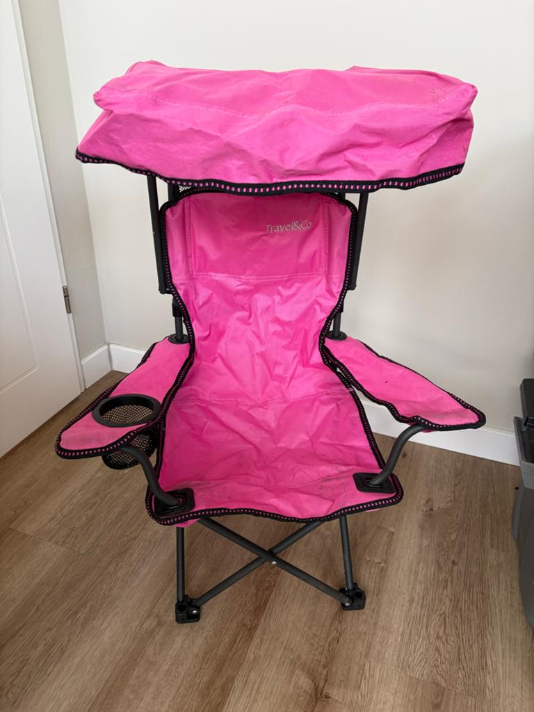 Roze opvouwbare mini campingstoel met zonnescherm, Ophalen, Gebruikt, Meisje