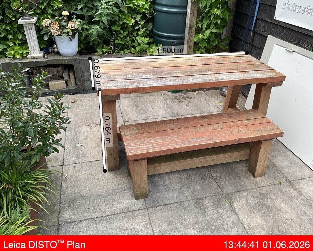 Tuintafel +bankje, Tuin en Terras, Picknicktafels, Ophalen, Zo goed als nieuw, Rechthoekig, Hout