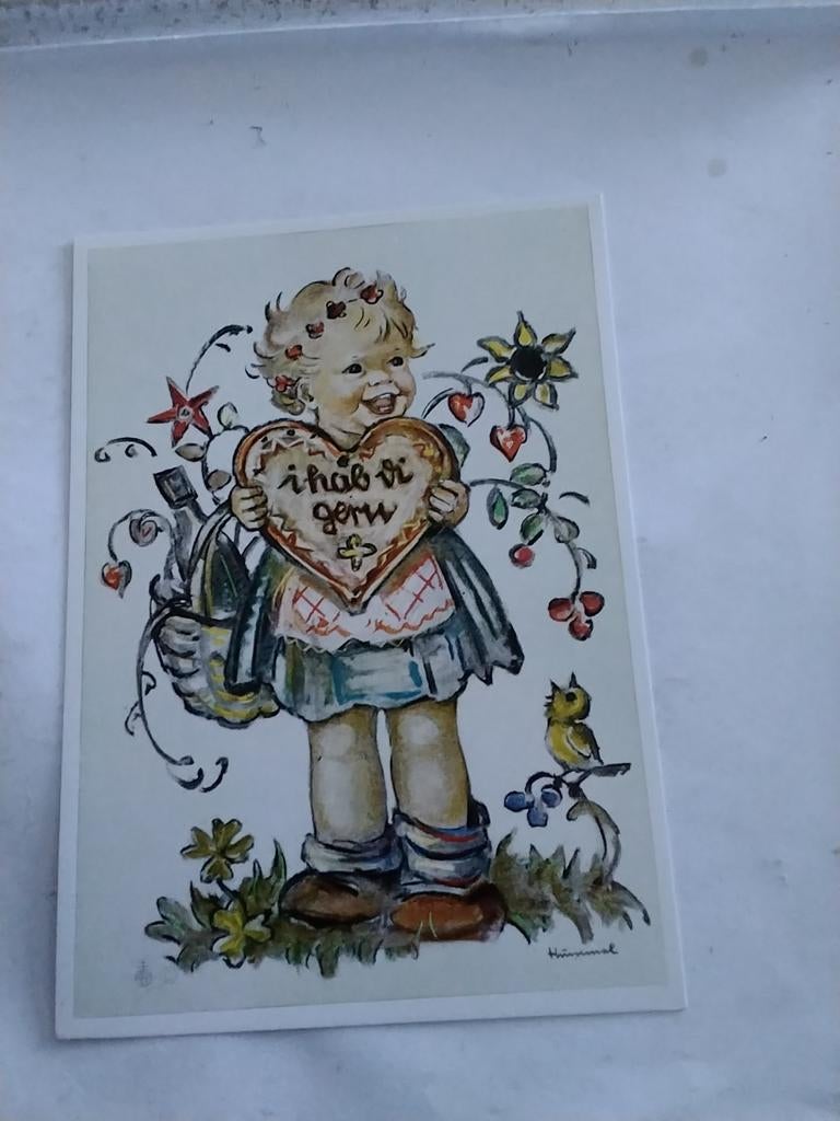 HUMMEL.  MEISJE MET HART EN MANDJE BIJ VOGELTJE, Ophalen of Verzenden, 1940 tot 1960, Kinderen