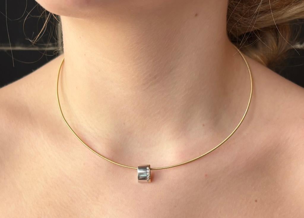 Diamanten hanger 14k gouden spang ketting collier briljant, Voordeelsieraden, Verzenden, Zo goed als nieuw, Met edelsteen