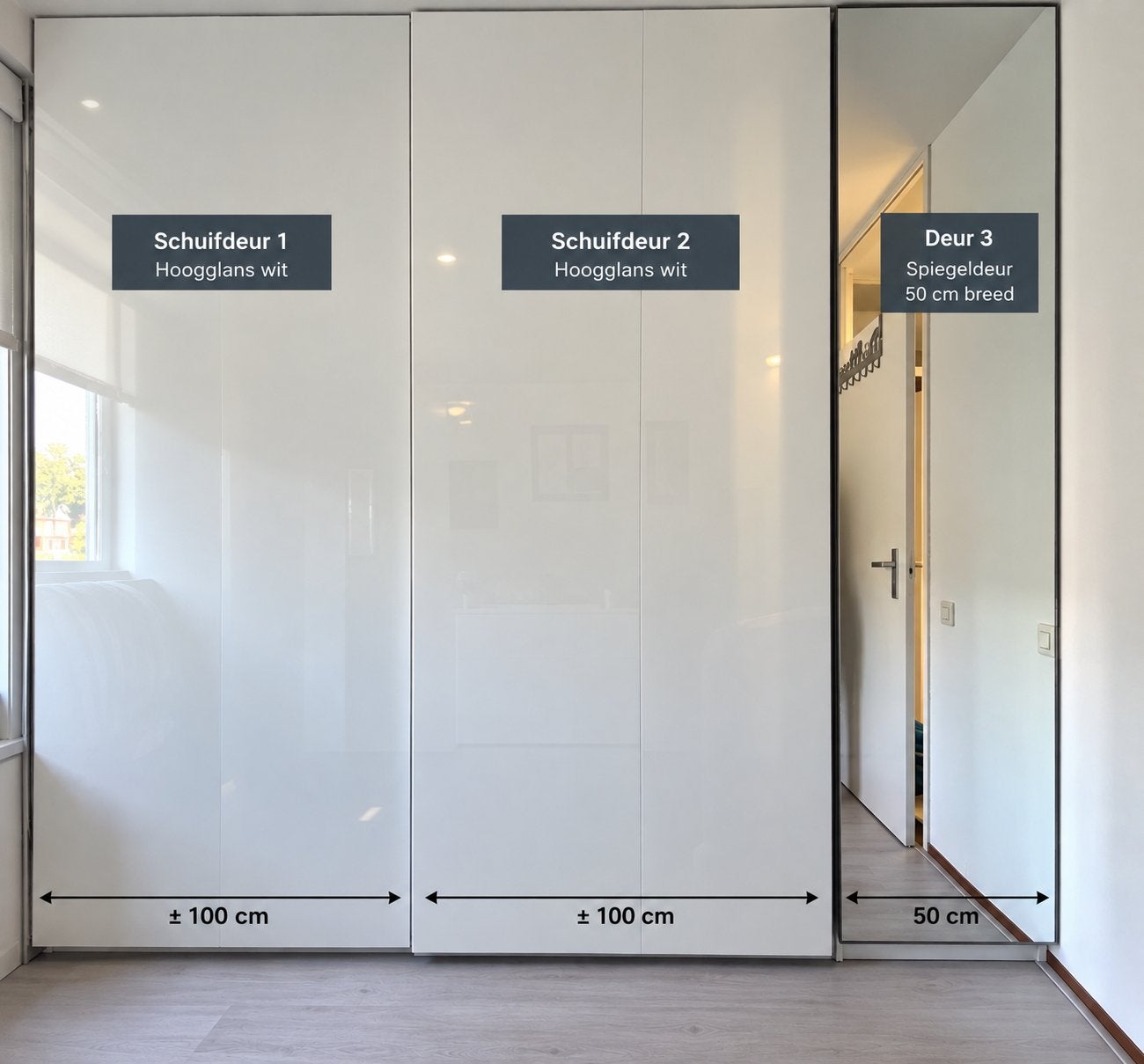 Mooie witte hoogglans PAX kast – 2,50 m breed – spiegeldeur, Ophalen, Zo goed als nieuw, 50 tot 75 cm, 200 cm of meer