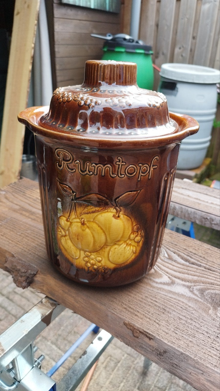 Vintage Rumtopf - Bruine Aardewerk Pot met Deksel, Ophalen of Verzenden