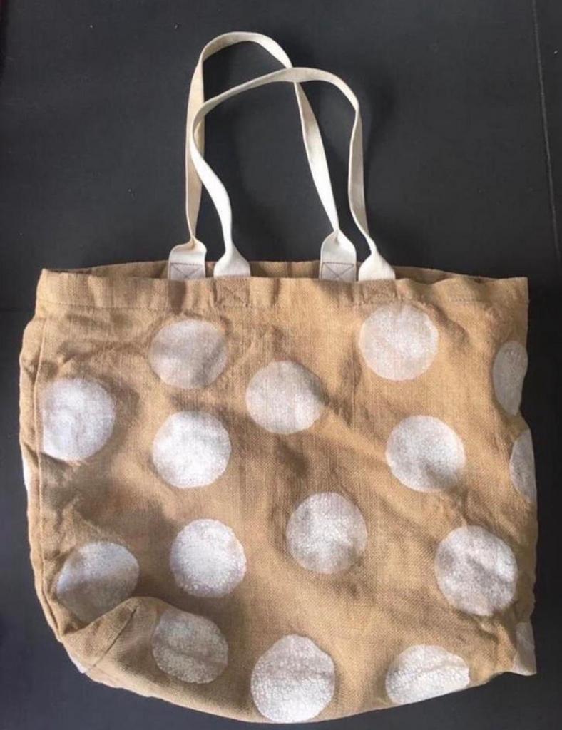 Jute Shopper met Witte Stippen - Ruim en Stijlvol, Ophalen of Verzenden, Zo goed als nieuw, Beige, Shopper