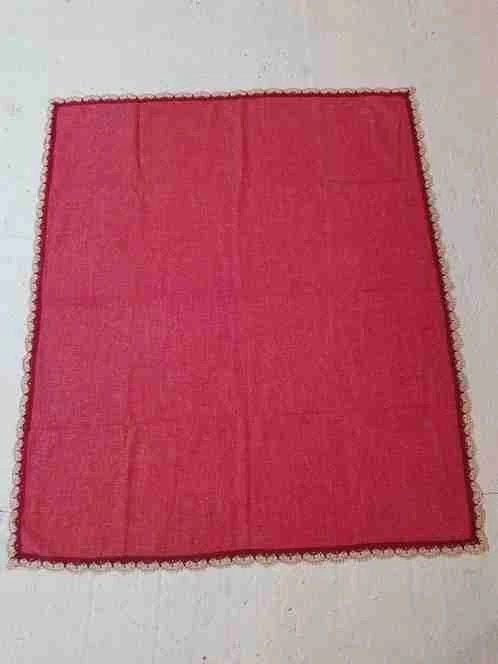 Retro tafelkleed koraalrood gehaakte rand 152/127, Djt@dejuistetoon.eu, Ophalen of Verzenden, Zo goed als nieuw, Mon Plaisir 19, Etten-Leur, Netherlands