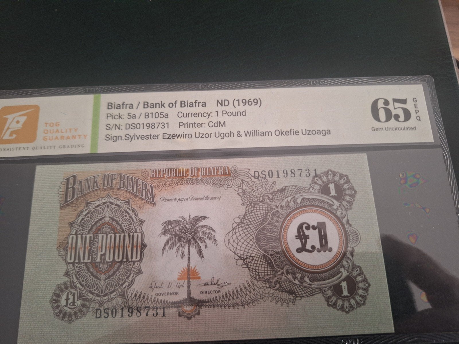 Biafra 1 Pond 1969 TQG 65 Gem Uncirculated Bankbiljet, Postzegels en Munten, Bankbiljetten | Afrika, Ophalen of Verzenden, Overige landen