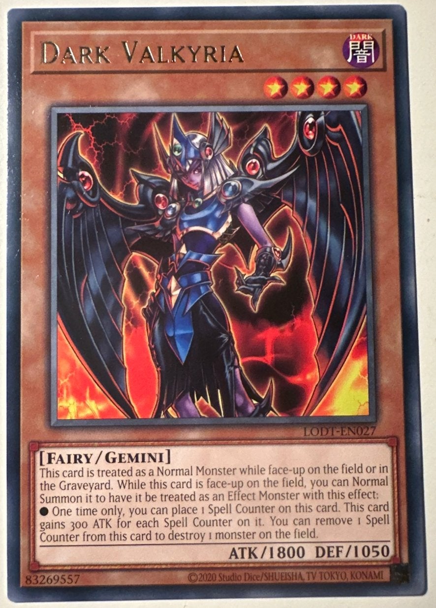 Yu-Gi-Oh! Dark Valkyria LODT US Rare !, Ophalen of Verzenden, Zo goed als nieuw, Losse kaart