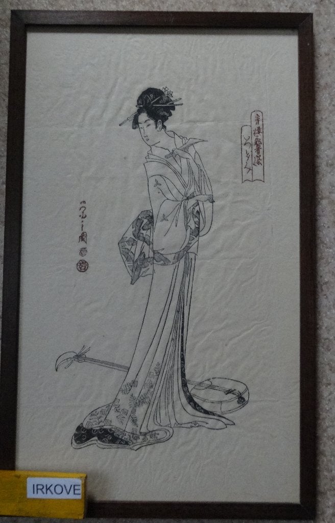 PENTEKENING OP RIJSTPAPIER * Twee OOSTERSE DAMES *, Wanddecoratie, 52 cm, Ophalen of Verzenden, China