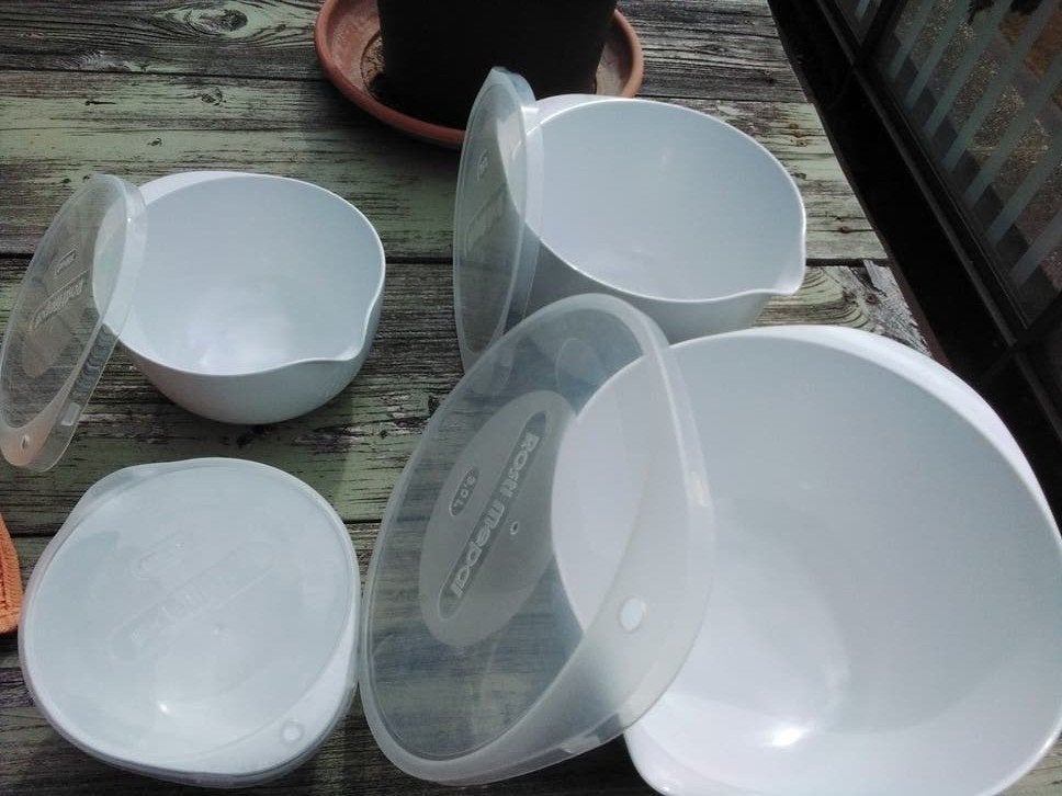 Rosti Mepal mengkommen met Deksel - Set van 4, Gebruikt, Kunststof, Ophalen of Verzenden, Voorraadpot