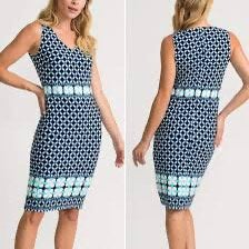 Ribkoff vrouwelijke jurk in blauw wit fris dessin maat 38, Maat 38/40 (M), Nieuw, Onder de knie, Meerkleurig