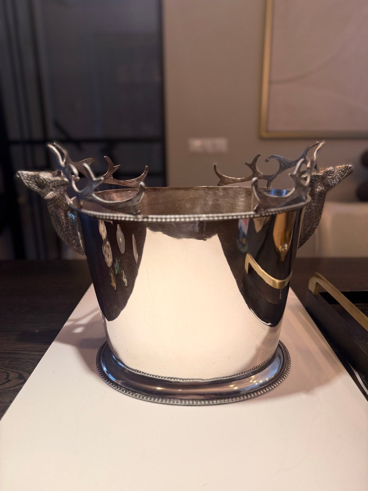 Unieke champagne wijnkoeler verzilverd met hertendesign, Ophalen of Verzenden