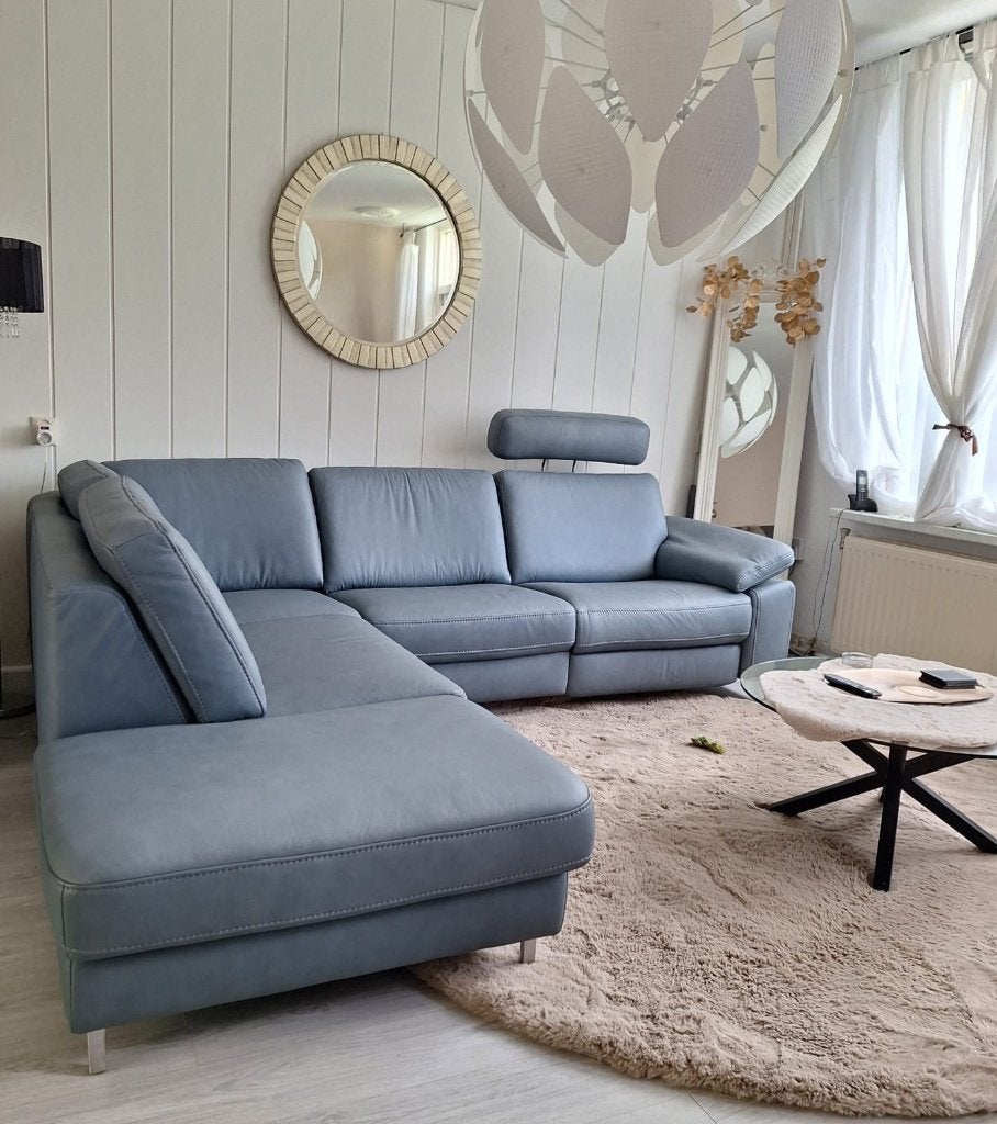 LEREN HOEKBANK NIEUW +ELECTRISCHE RELAXFUNCTIE, Ophalen, 250 tot 300 cm, Hoekbank, Nieuw