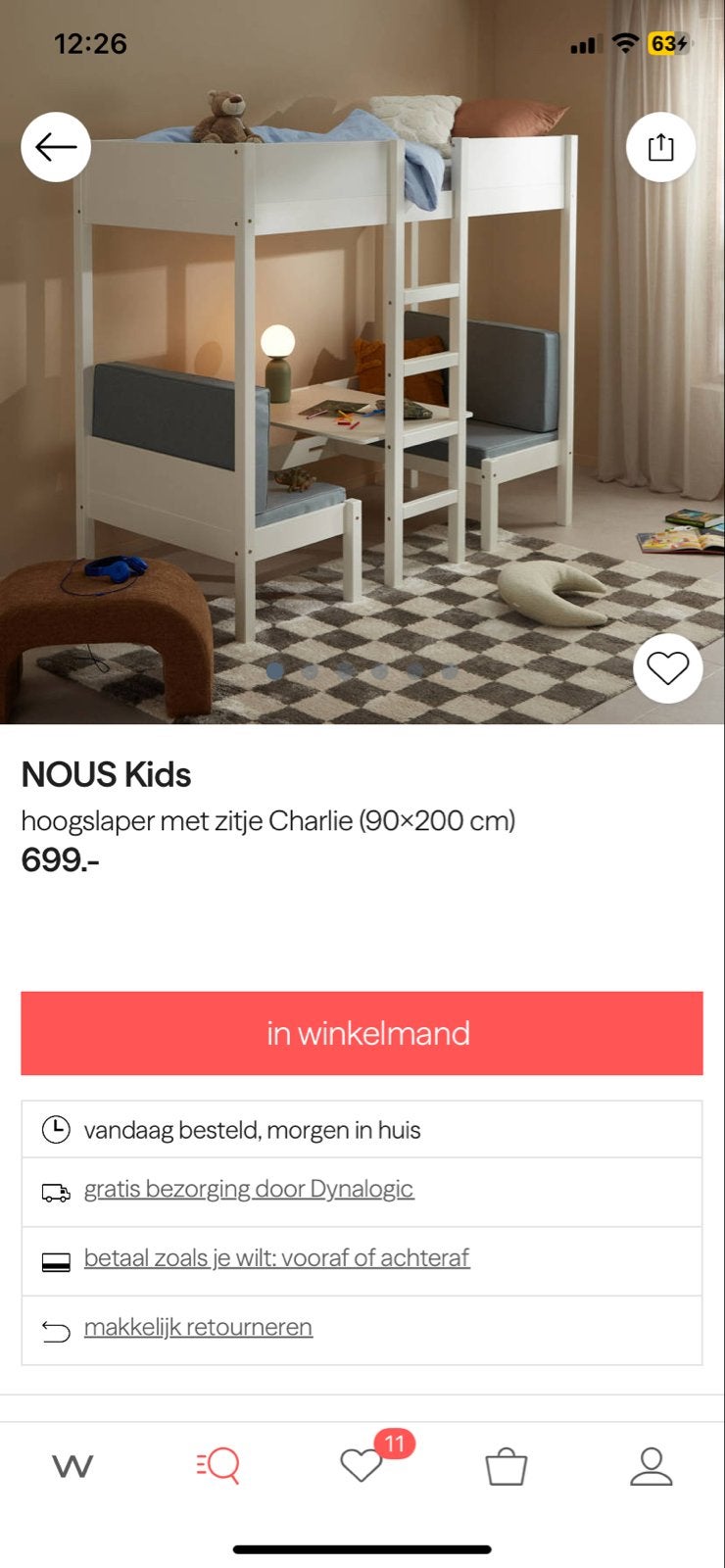 NOUS Kids hoogslaper met zitje Charlie (90x200 cm), Ophalen, Gebruikt, Eenpersoons, 200 cm
