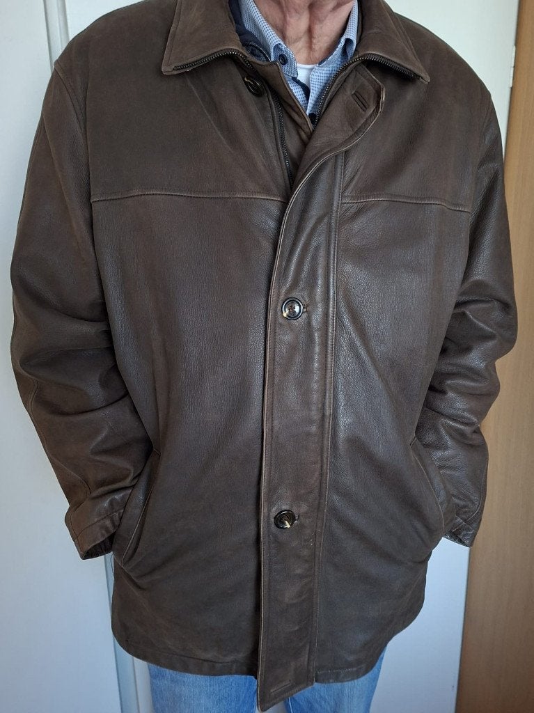 Lederen jas heren, Ophalen, Bruin, Maat 56/58 (XL), Zo goed als nieuw