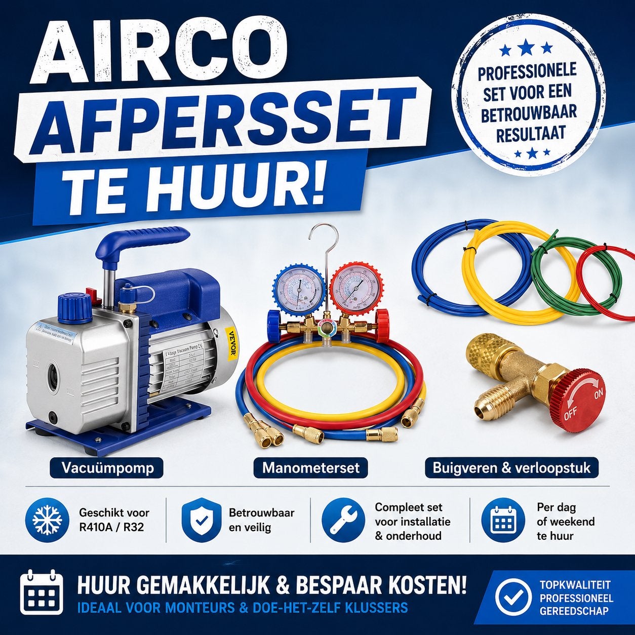 Vacuümpomp / druktestset voor airco-installaties, Ophalen of Verzenden, Zo goed als nieuw