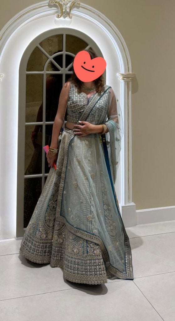 Lehenga met 2 dupatta's, Overige typen, Blauw, Ophalen, Maat 38/40 (M)