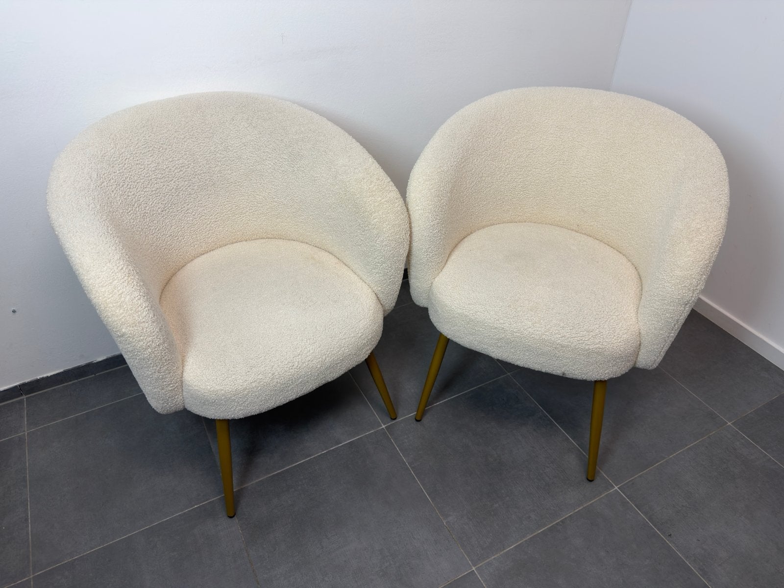 Set van 2 Bouclé Fauteuils - Crème Wit, Ophalen, Twee, Wit, Zo goed als nieuw